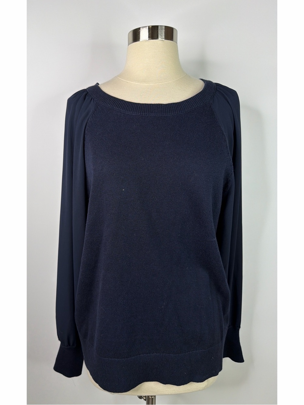 LOFT Navy Mixed-Media Long-Sleeve Pullover